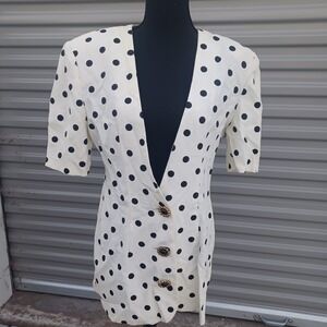 Scarlett Vtg Union ILGWU Twee Shoulder Pad Mod Retro Polka Dot Blouse 7